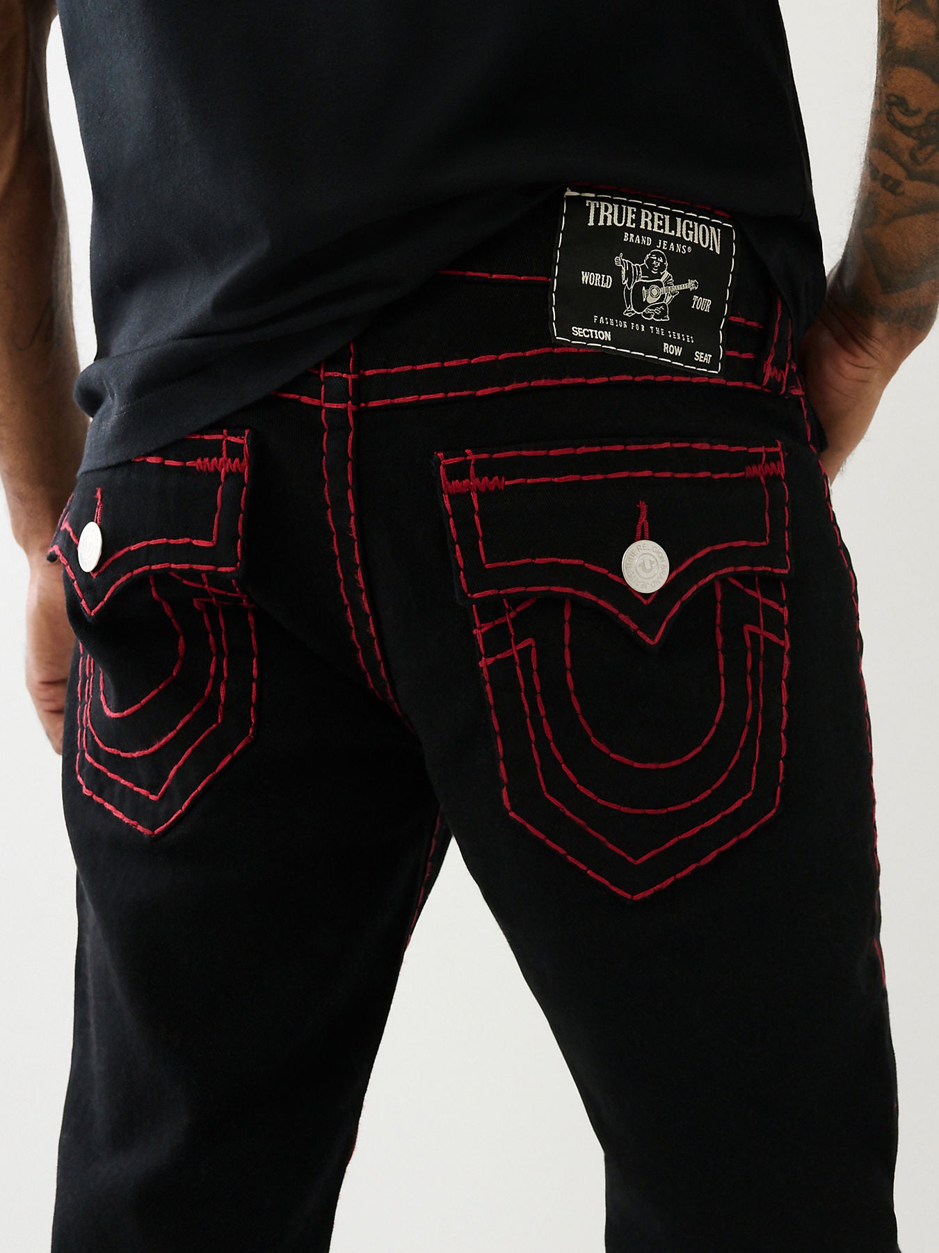 True religion white jeans best sale red stitching